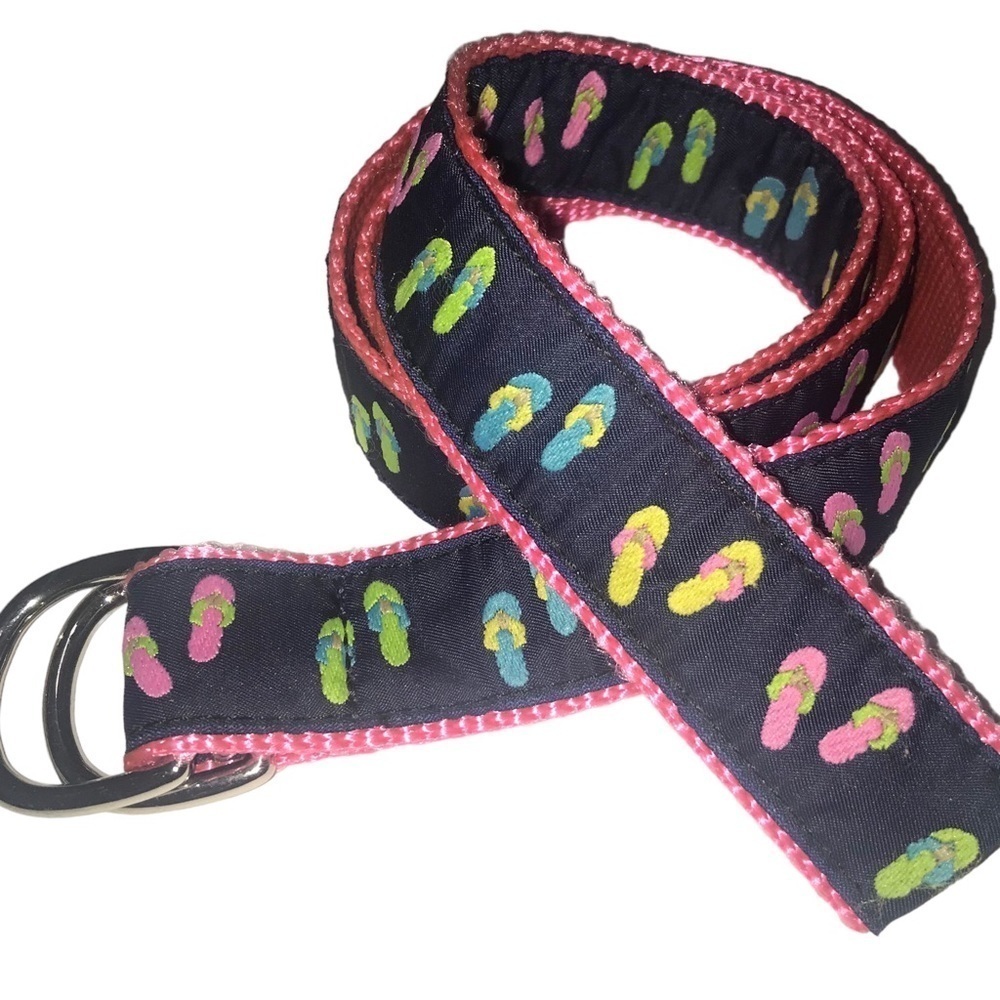 Eliza B Woman’s Belt Size Medium Flip Flop Grosgrain Ribbon Canvas Blue Pink